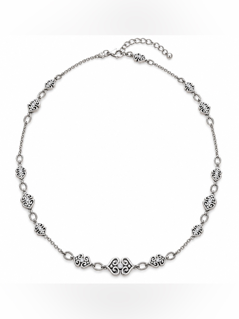 Brighton Silver Tone Filigree Crystal Long Necklace 36” + 6” Extender